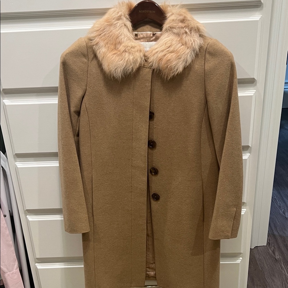 Banana Republic Camel Color Coat with Faux Fur Collar.